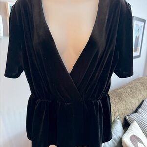 Black velvet peplum blouse/cardigan